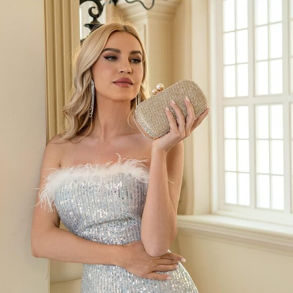 Crystal Evening Clutch Rhinestone Satin Small Bag for Party Wedding Night Out - Picture 2 of 6